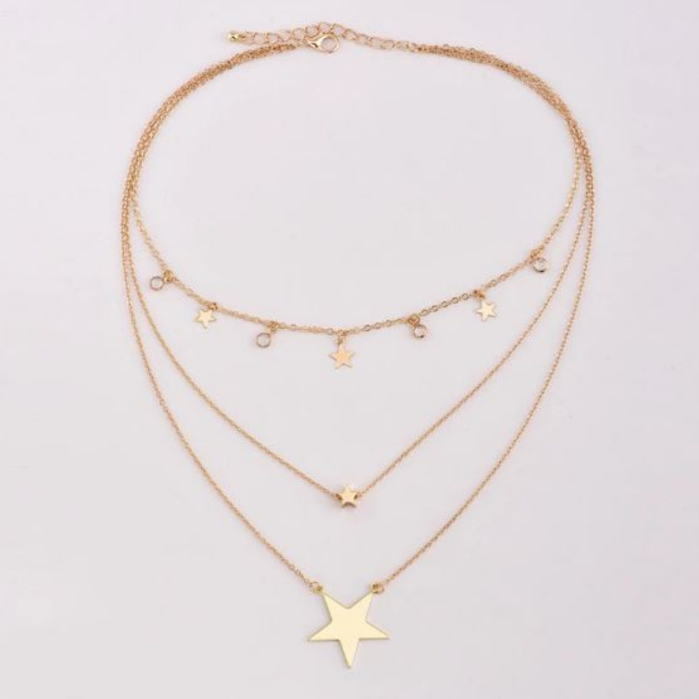 Boho 3 Layer Moon and Stars Necklace - Picture 6 of 8